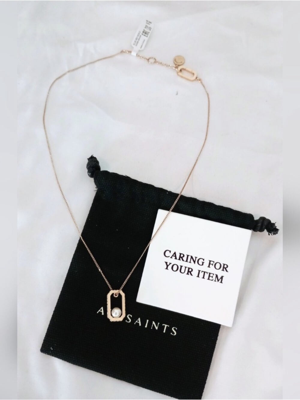 All Saints Ellie Hex Faux Pearl Square Pendant Necklace NWT - Picture 2 of 6